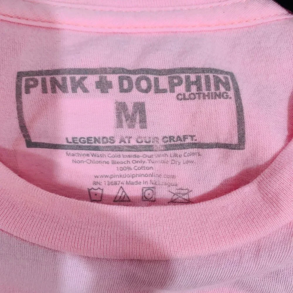 Pink + Dolphin Graphic T-Shirt Unisex Beach Cloud Waves Dolphin Pink Medium EUC - Picture 7 of 7